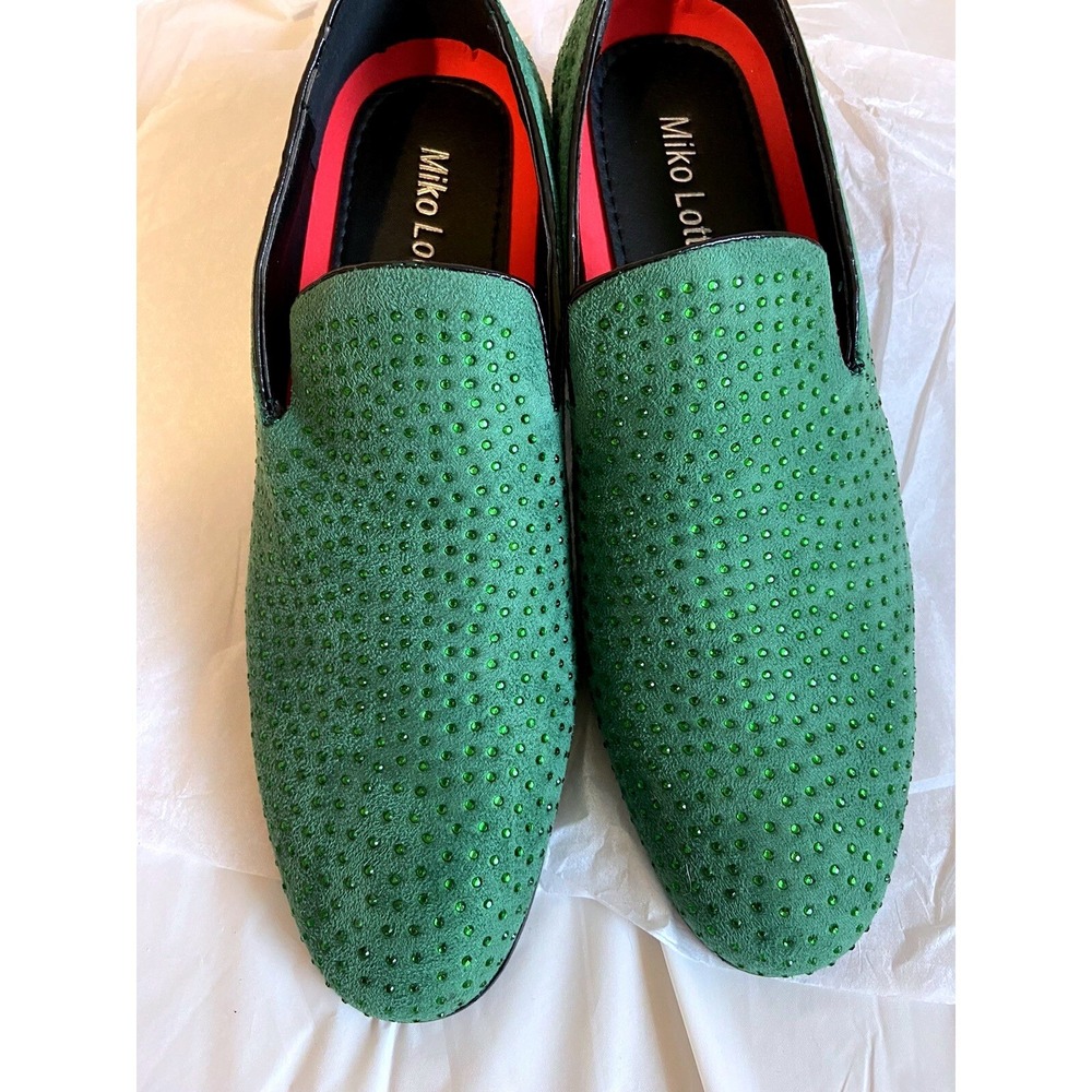Miko Lotti Mens Green Rhinestone Loafers Slip On Dress Shoes‎ BM2382 Size 12